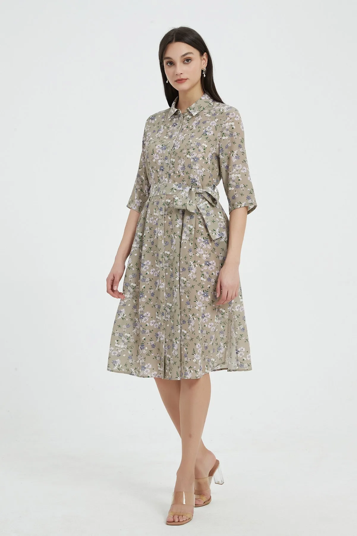 Aerin Floral Washable Silk Shirt Dress